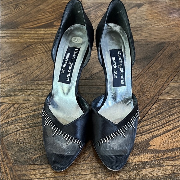 Stuart Weitzman Black Embellished Mesh Heels, Size 8 - Picture 1 of 8